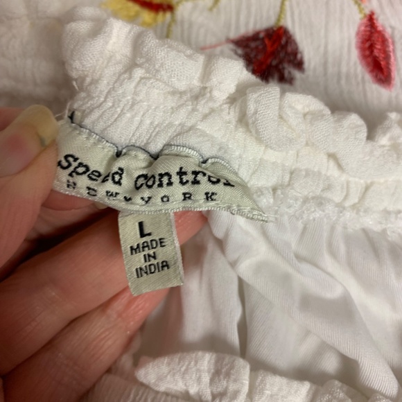 Speed Control New York Dress SZ L White Shift Embroidered Feminine Fairy Crinkle - Picture 4 of 9